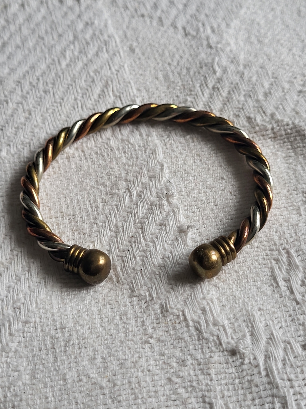 Tri-Tone Twisted Cable Bracelet — Silver, Gold & Rose Accents